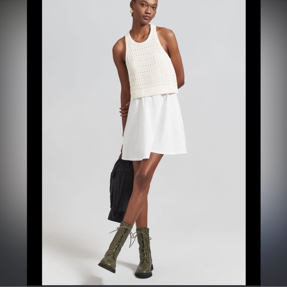 Anthropologie White Mini Dress with Cream Knit Tank Layer